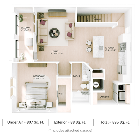 1 bed 1 bath floor plan B at Imperial Crossing Luxury Apartment Homes, Bonita Springs, FL, 34134